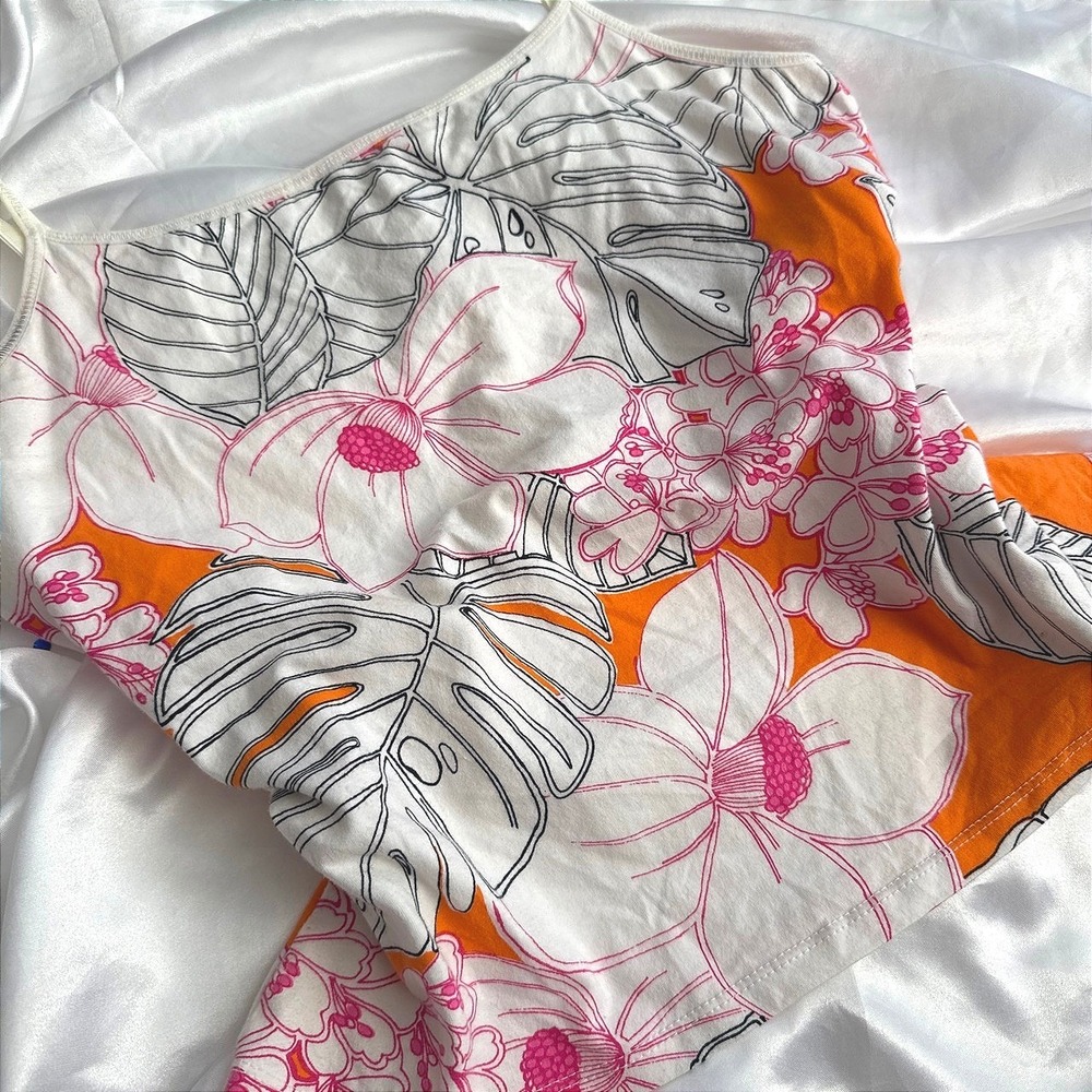 Sunset Cove Tropical Floral Cami Top Orange Pink Monstera Hibiscus Large